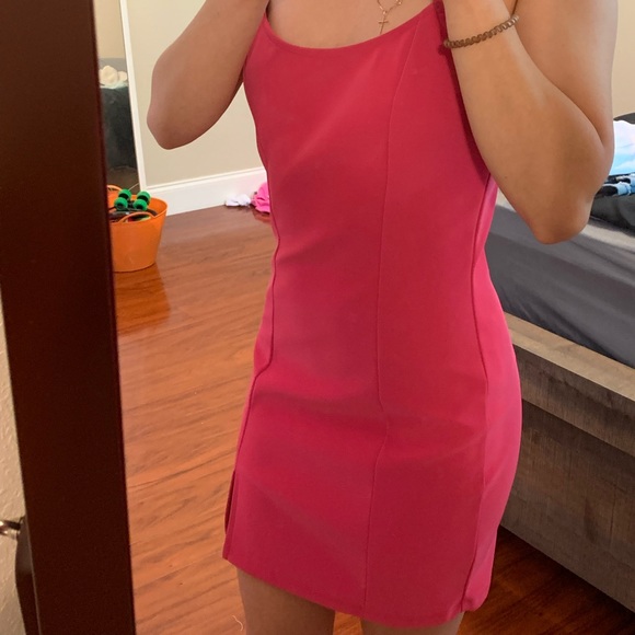 hot pink dress satin True Icon Hot Pink Satin High-Neck Maxi Slip Dress With Sash – Club L  London main image 1